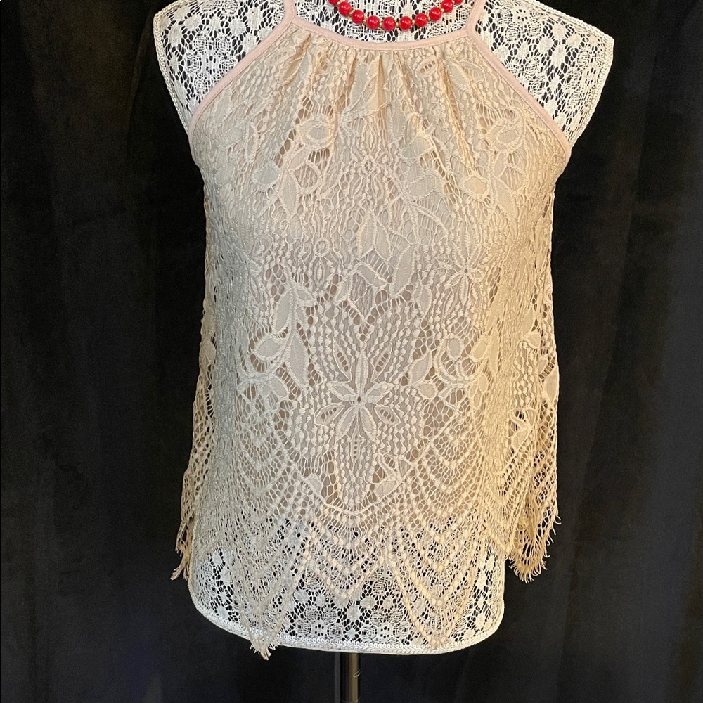 Chic Lace Halter Blouse - Cream